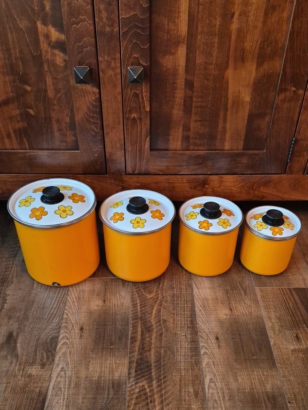 Vintage MCM Yellow Floral Canister Set - 4 Piece
